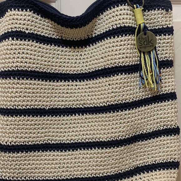 The SAK Riviera Navy Blue/White Crochet Shoulder Bag Purse NWOT - Picture 3 of 11